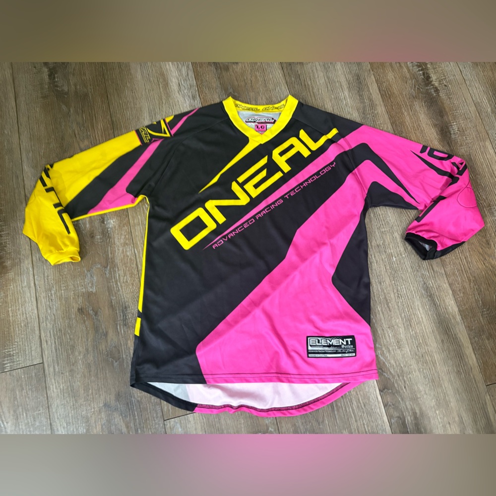 O’Neal Pink and Yellow Racing Jersey large riding shirt